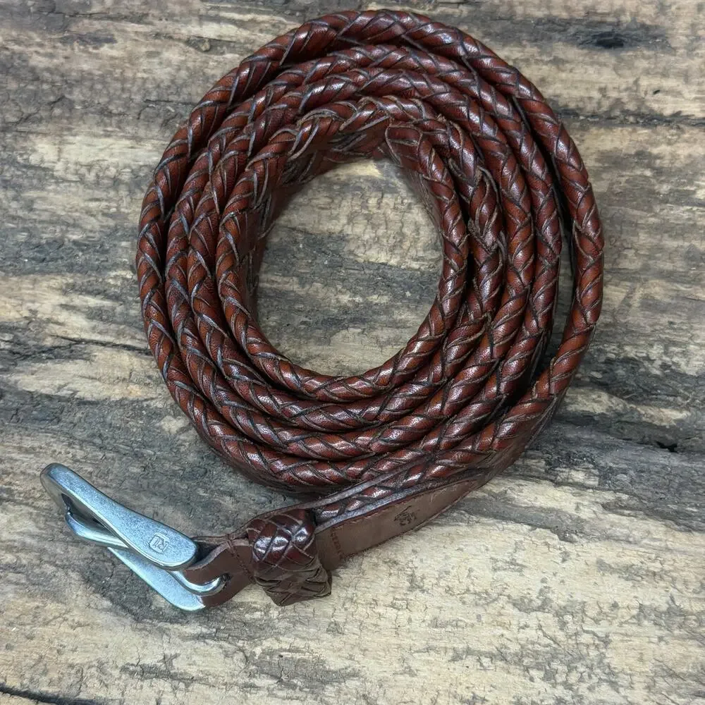 Polo Ralph Lauren Brown Braided Leather Belt Size 42 RL Buckle